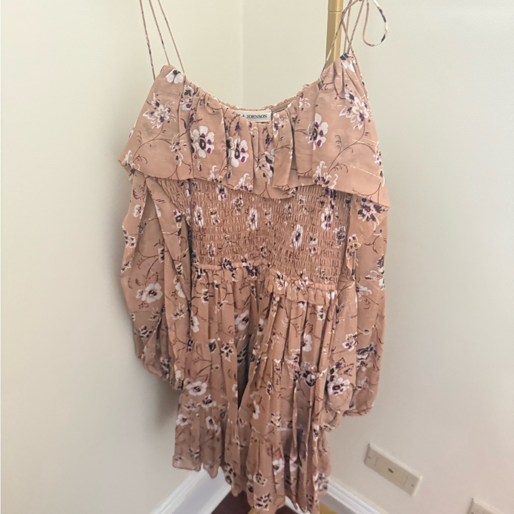 Ulla Johnson Tan Floral Ruffle Dress